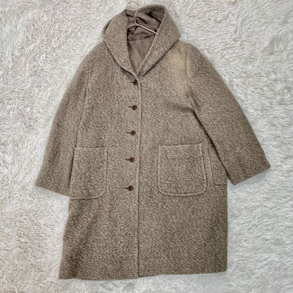LUI-MONCHER ルイモンシェール アンゴラ・ブルーフォックス混 ウールコート フード付き ベージュ系 Lサイズ拍卖
