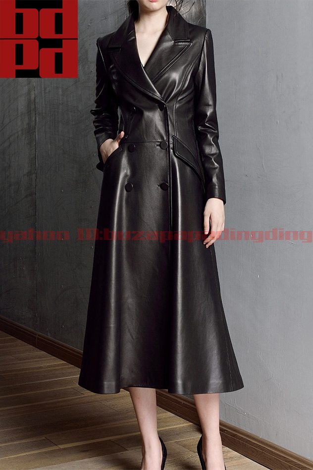 ラムレザー フレンチレトロ ダブルブレスト ロングコート レディース 秋冬 レザーコート おしゃれ 大人可愛い 上品 パリジャンテイスト Z10拍卖