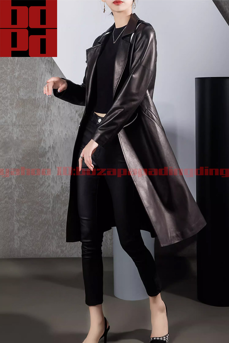 ラムレザー ワニ革エンボス スーツカラー ミディ丈 トレンチコート レディース 秋冬 レザーコート きれいめ おしゃれ 大人 上品 高級感 Z16拍卖