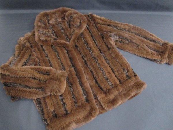 1835 【 ラビットファー 】ショート丈 コート ダークブラウン系 サイズ11 着丈約60cm / リアルファー 毛皮コート ジャケット 上着拍卖