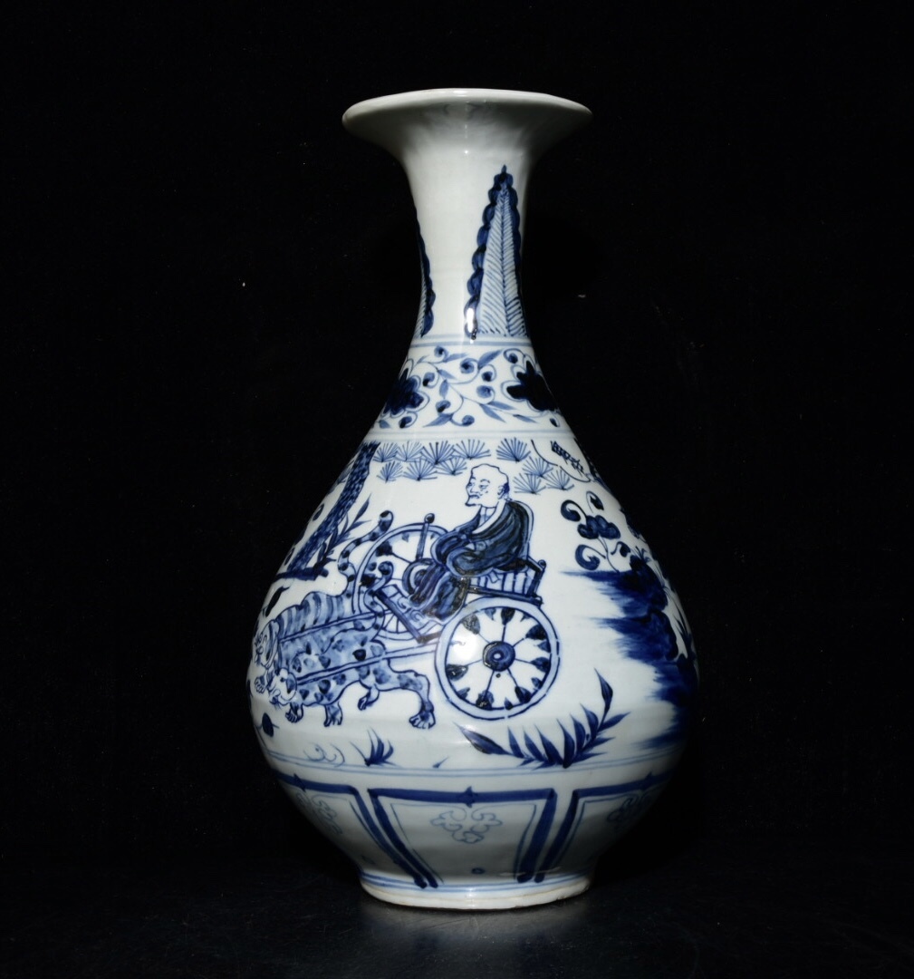 館蔵 元代 青花 鬼谷子紋 玉壺春瓶 古陶瓷品 陶藝 古董品 時代物 賞物 貴重 稀少珍品 中国古美術 古美味 蔵出拍卖