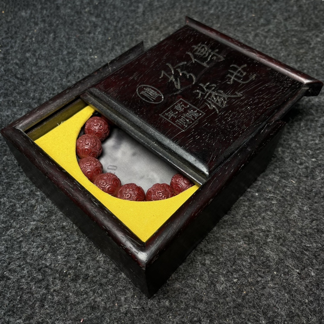 館蔵 辰砂 手串 花梨木盒 古董品 時代物 賞物 貴重 稀少珍品 中国古美術 古美味 蔵出拍卖