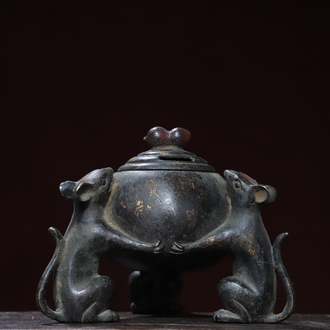 館蔵 古銅彫 拓金 三只老鼠 熏香炉 古董品 時代物 賞物 貴重 稀少珍品 中国古美術 古美味 蔵出拍卖