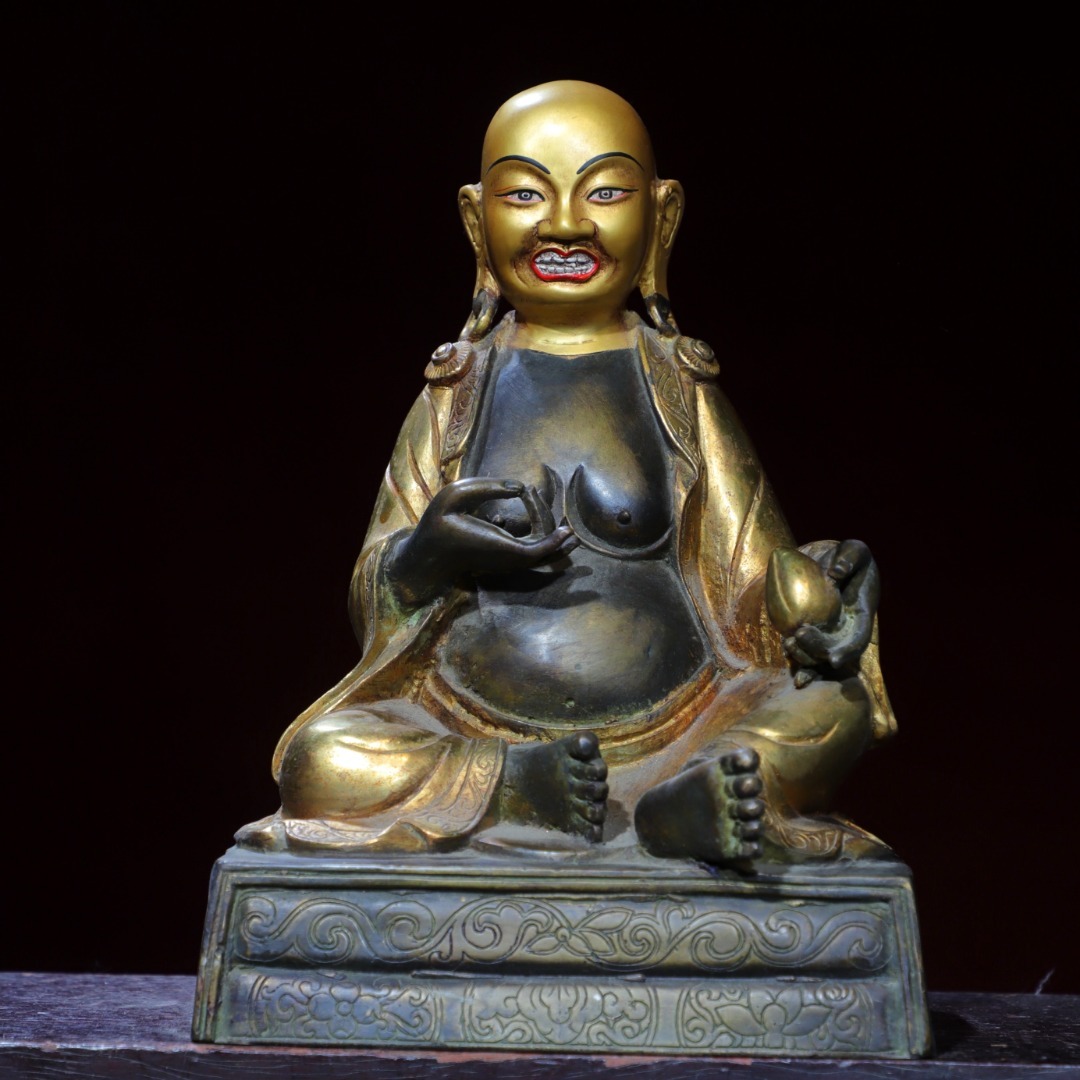 館蔵 古銅彫 塗金 描彩 彌勒仏 仏像 古董品 時代物 賞物 貴重 稀少珍品 中国古美術 古美味 蔵出拍卖
