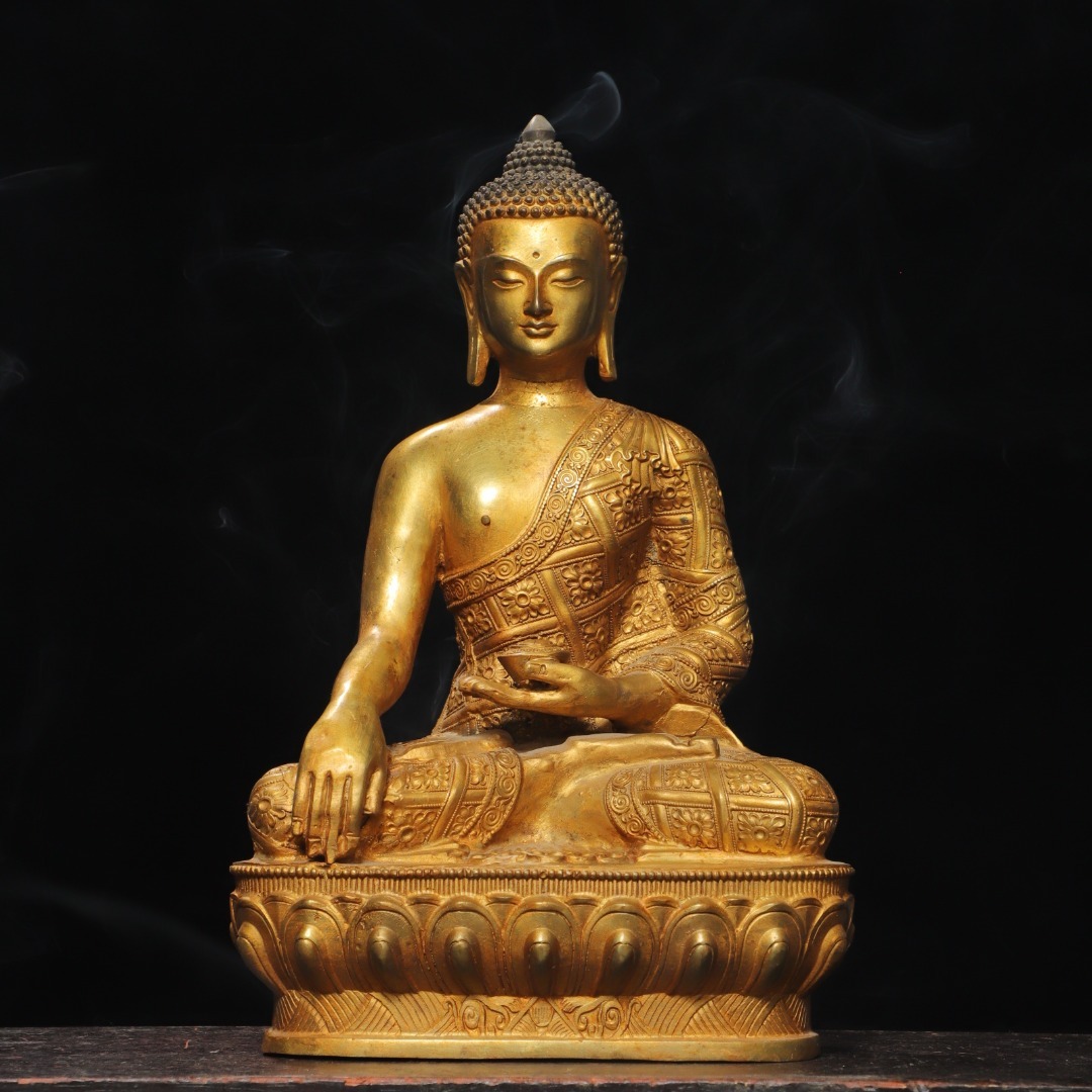 館蔵 古銅彫 塗金 阿彌陀仏 仏像 古董品 時代物 賞物 貴重 稀少珍品 中国古美術 古美味 蔵出拍卖