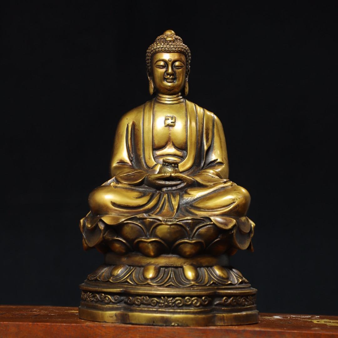 館蔵 古銅彫 塗金 釋迦牟尼 仏像 古董品 時代物 賞物 貴重 稀少珍品 中国古美術 古美味 蔵出拍卖
