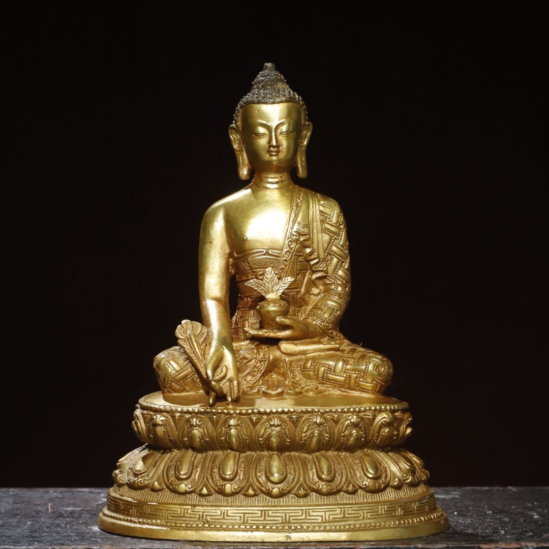 館蔵 古銅彫 塗金 藥師仏 仏像 古董品 時代物 賞物 貴重 稀少珍品 中国古美術 古美味 蔵出拍卖