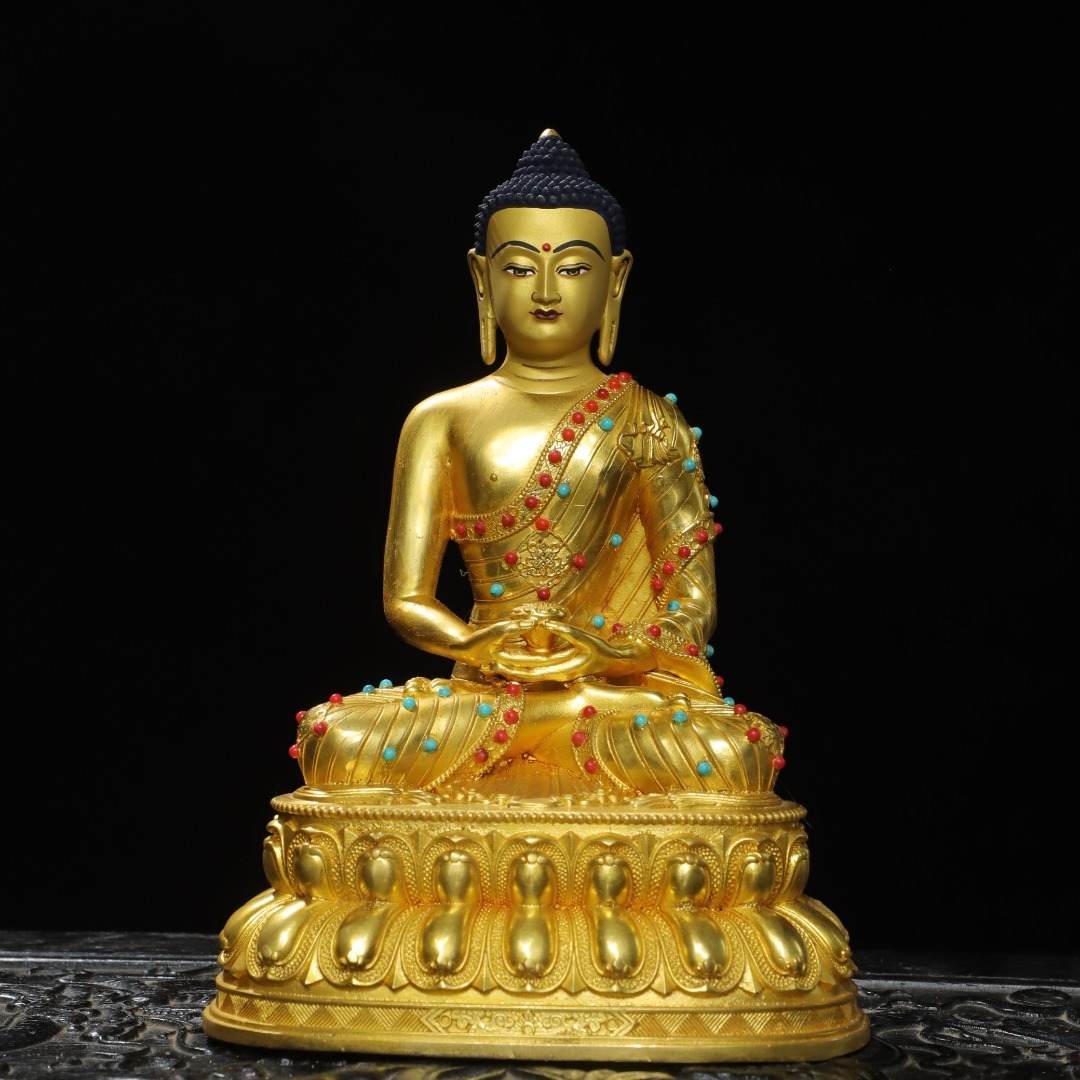 館蔵 古銅彫 塗金 描彩 釋迦牟尼 時代物 古置品 賞物 貴重 稀少珍品 中国古美術 古美味 蔵出拍卖