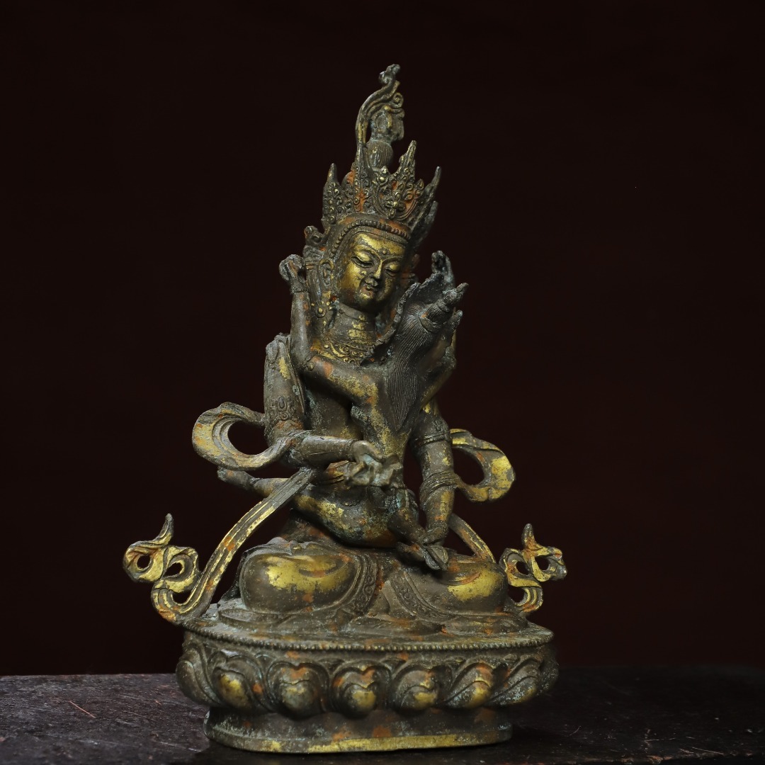 館蔵 古銅彫 塗金 歓喜仏 仏像 時代物 古置品 賞物 貴重 稀少珍品 中国古美術 古美味 蔵出拍卖