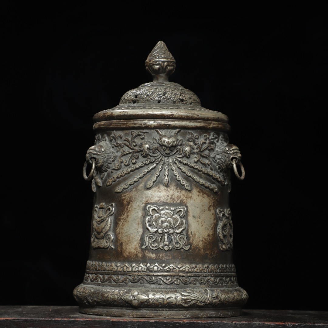 館蔵 古銅彫 塗銀 吉祥八寶罐 香薰炉 時代物 古置品 賞物 貴重 稀少珍品 中国古美術 古美味 蔵出拍卖
