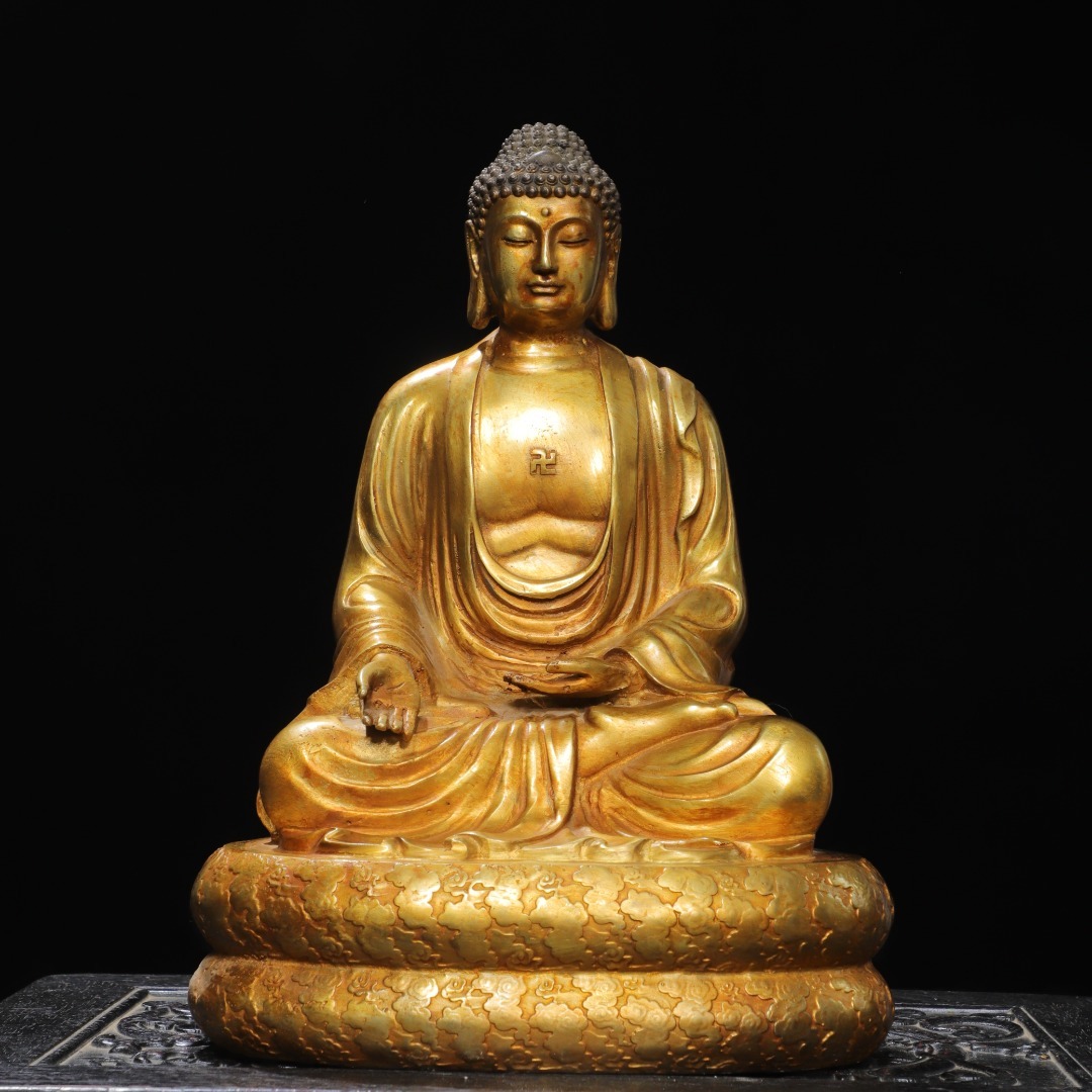 館蔵 古銅彫 塗金 阿彌陀仏 仏像 仏教 宗教 古董品 時代物 賞物 貴重 稀少珍品 中国古美術 古美味 蔵出拍卖