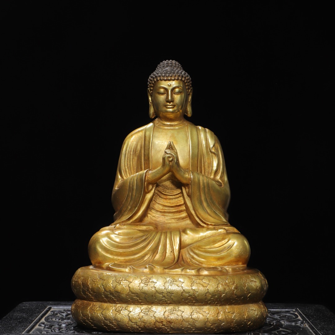 館蔵 古銅彫 塗金 釋迦牟尼 仏像 仏教 宗教 古董品 時代物 賞物 貴重 稀少珍品 中国古美術 古美味 蔵出拍卖
