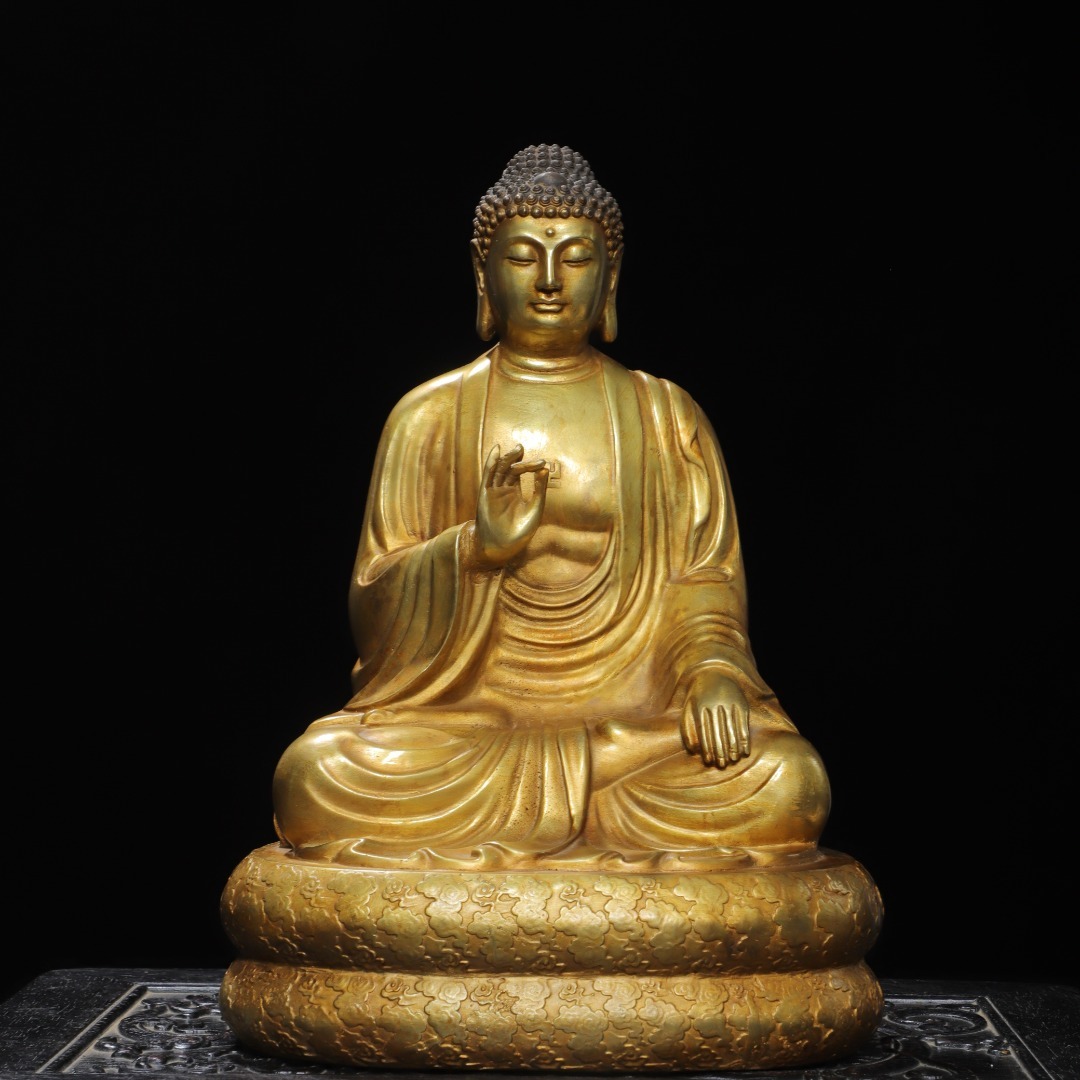 館蔵 古銅彫 塗金 大日如來 仏像 仏教 宗教 古董品 時代物 賞物 貴重 稀少珍品 中国古美術 古美味 蔵出拍卖