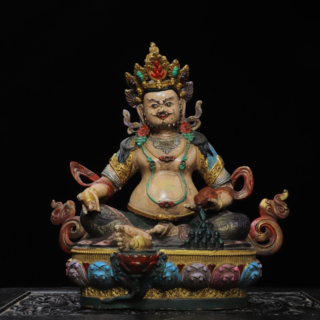 館蔵 古銅彫 彩繪 黄財神 仏像 仏教 宗教 古董品 時代物 賞物 貴重 稀少珍品 中国古美術 古美味 蔵出拍卖