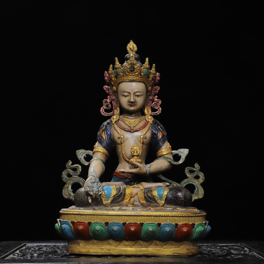 館蔵 古銅彫 彩繪 無量寿佛 仏像 仏教 宗教 古董品 時代物 賞物 貴重 稀少珍品 中国古美術 古美味 蔵出拍卖