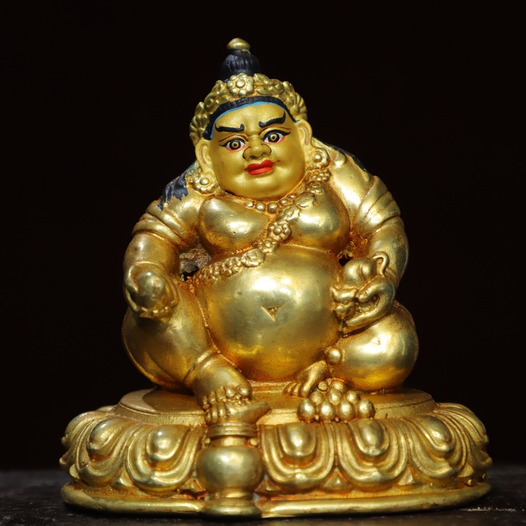 館蔵 古銅彫 塗金 描彩 黄財神 仏像 古董品 時代物 賞物 貴重 稀少珍品 中国古美術 古美味 蔵出拍卖