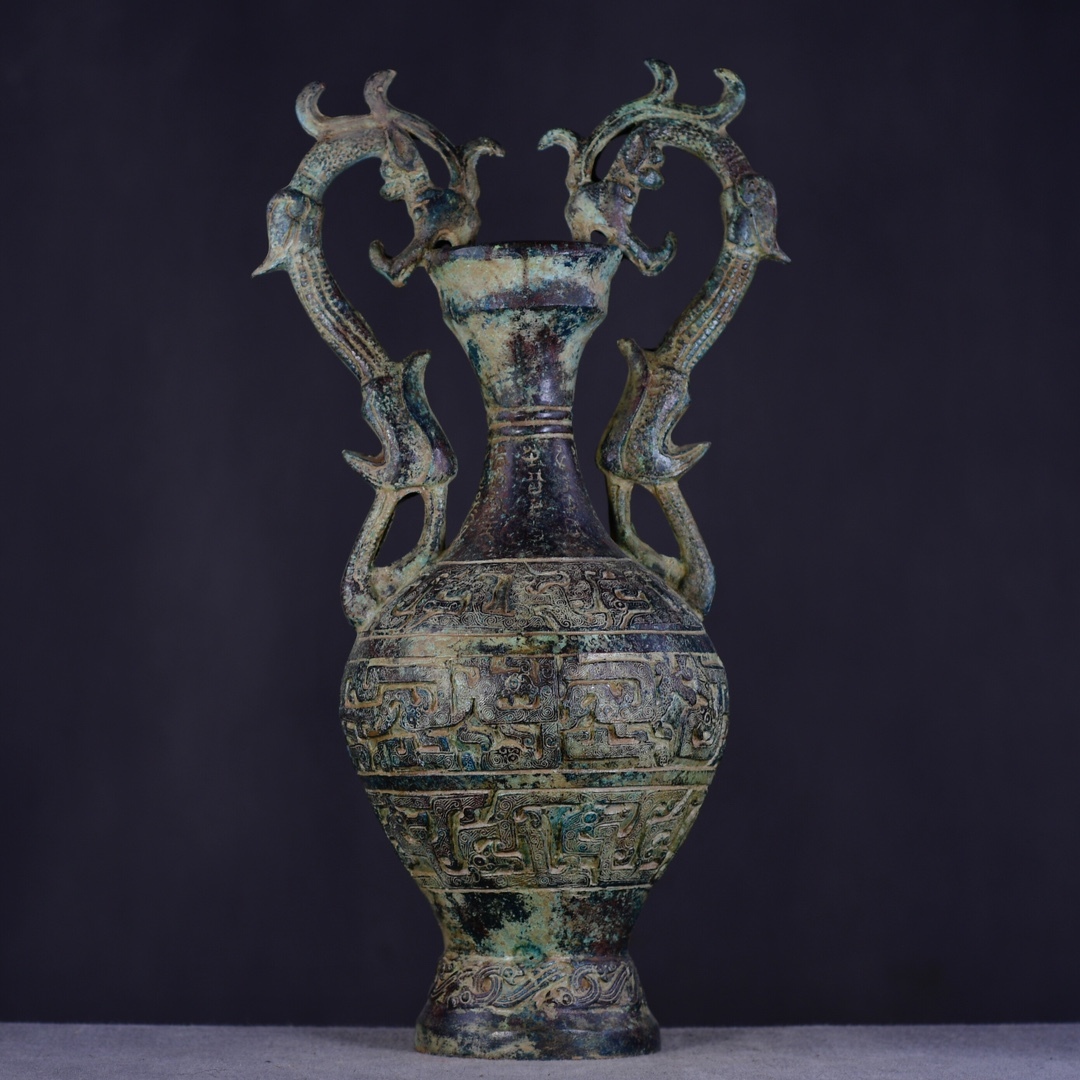 館蔵 西周 青銅器 雙龍瓶 時代物 古置品 賞物 貴重 稀少珍品 中国古美術 古美味 蔵出拍卖