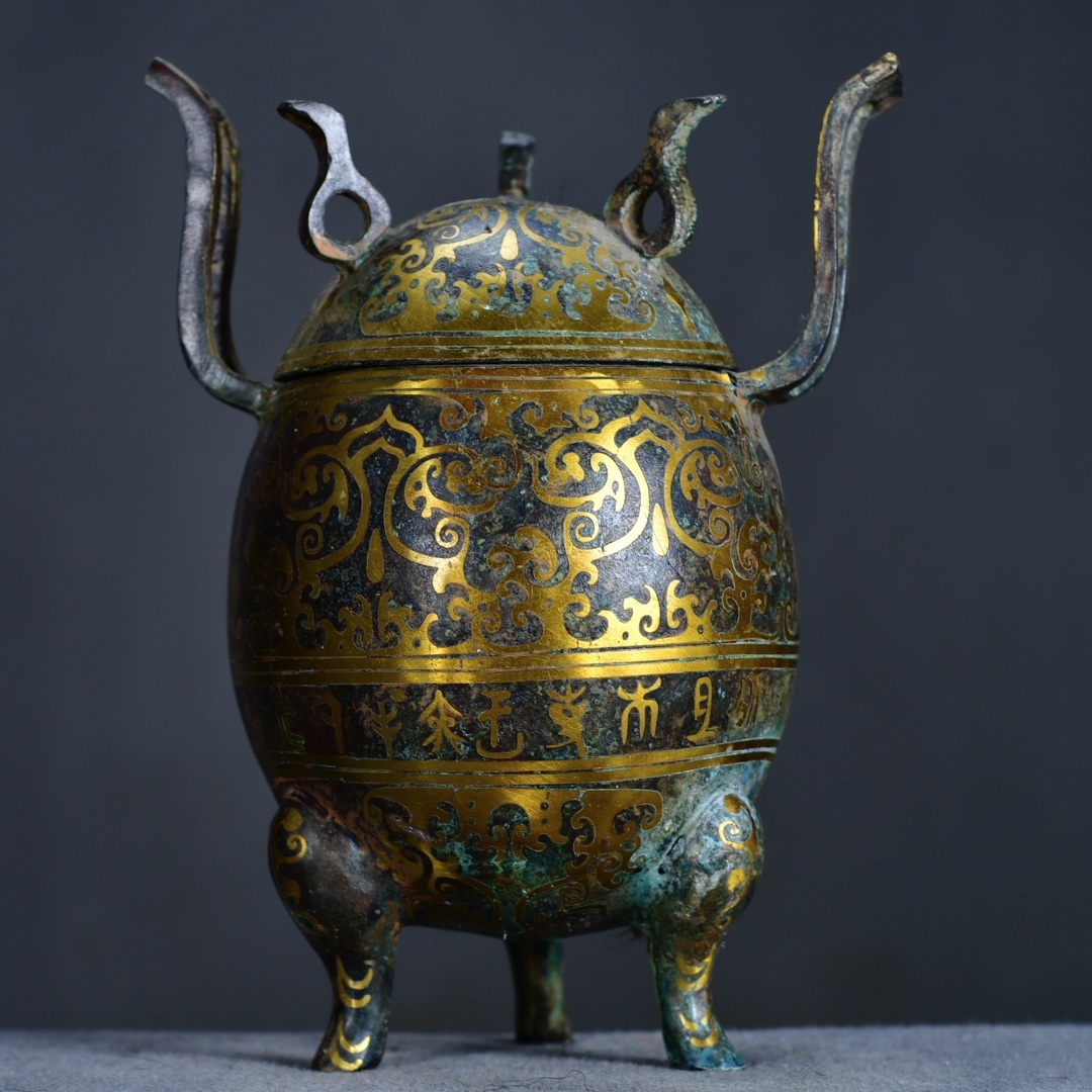 館蔵 西周 青銅器 錯金 西瓜鼎 酒器 古董品 時代物 賞物 貴重 稀少珍品 中国古美術 古美味 蔵出拍卖