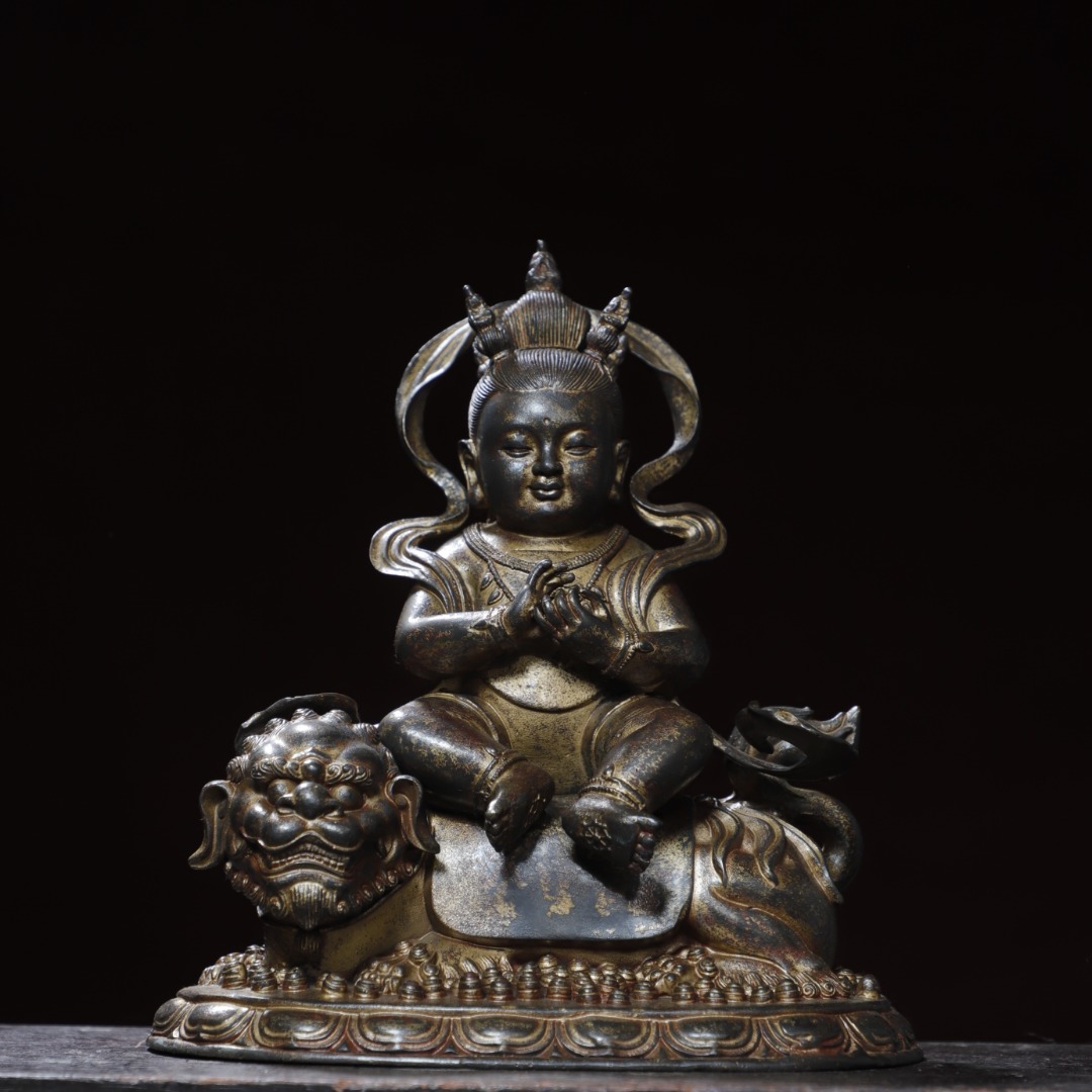 館蔵 古銅彫 泥金 童子騎獣 古董品 時代物 賞物 貴重 稀少珍品 中国古美術 古美味 蔵出拍卖