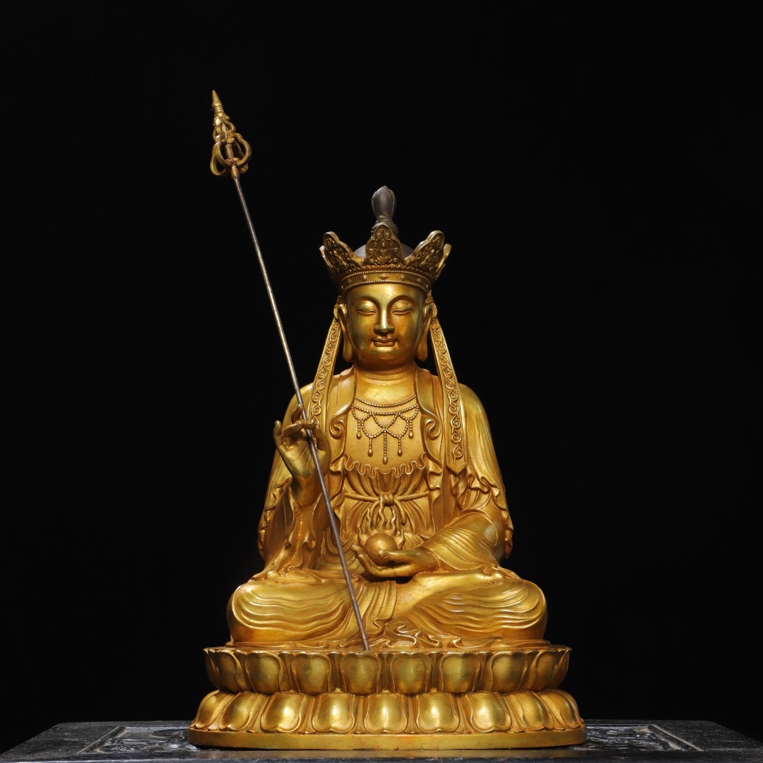 館蔵 古銅彫 塗金 地藏王 仏像 古董品 時代物 賞物 貴重 稀少珍品 中国古美術 古美味 蔵出拍卖