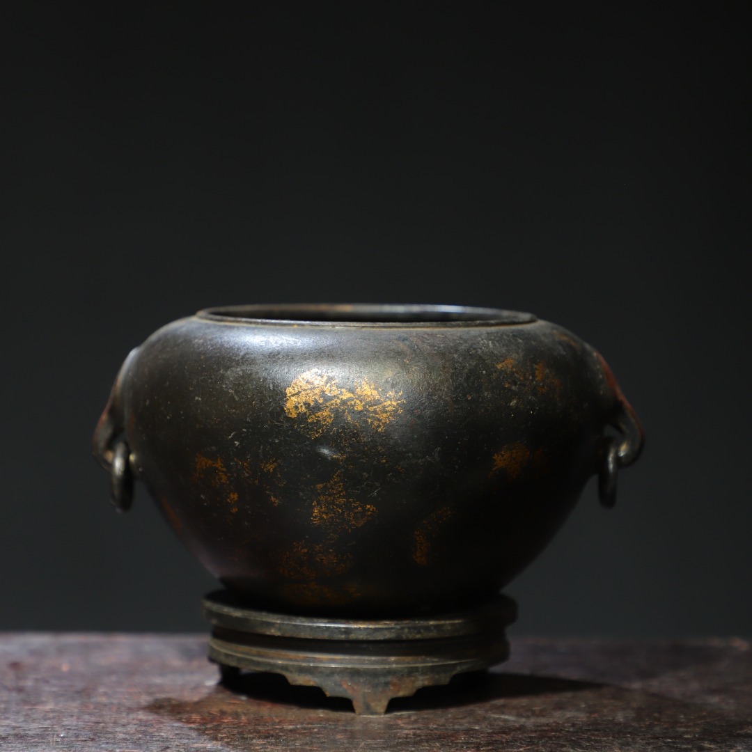 館蔵 古銅彫 拓金 雙耳 香炉 古董品 時代物 賞物 貴重 稀少珍品 中国古美術 古美味 蔵出拍卖