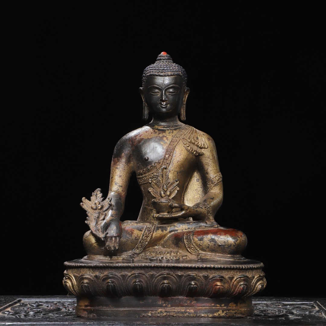 館蔵 古銅彫 拓金 藥師仏 仏像 古董品 時代物 賞物 貴重 稀少珍品 中国古美術 古美味 蔵出拍卖