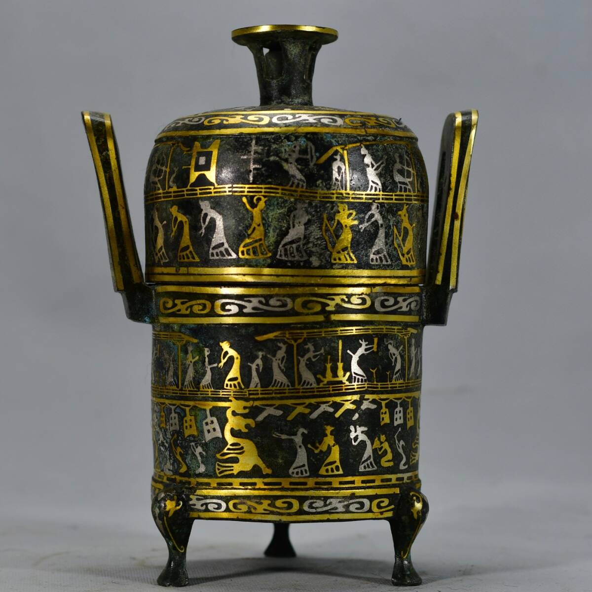 館蔵 戰國 青銅器 錯金 儲備器 古董品 時代物 賞物 貴重 稀少珍品 中国古美術 古美味 蔵出拍卖