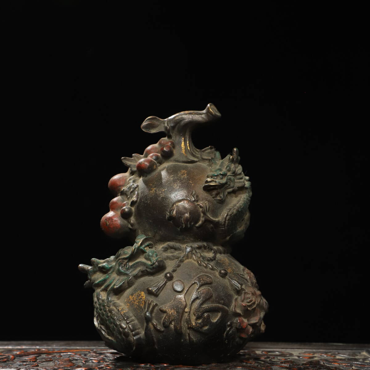 館蔵 古銅彫 拓金 葫芦 擺件 時代物 古置品 賞物 貴重 稀少珍品 中国古美術 古美味 蔵出拍卖