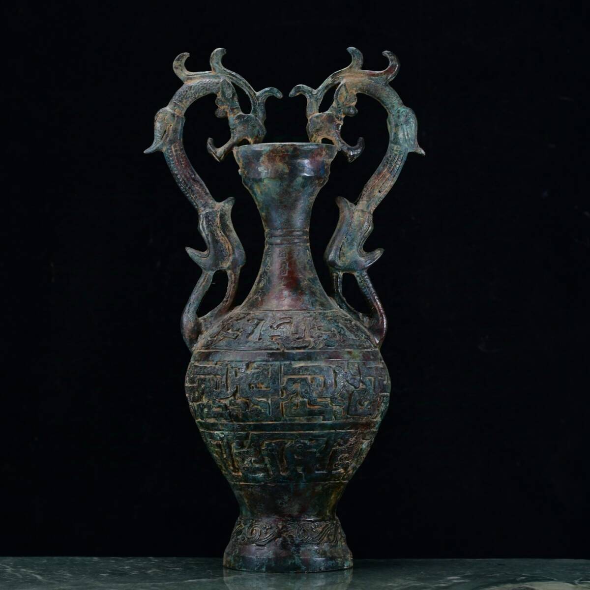 館蔵 西周 青銅器 雙龍瓶 古董品 時代物 賞物 貴重 稀少珍品 中国古美術 古美味 蔵出拍卖