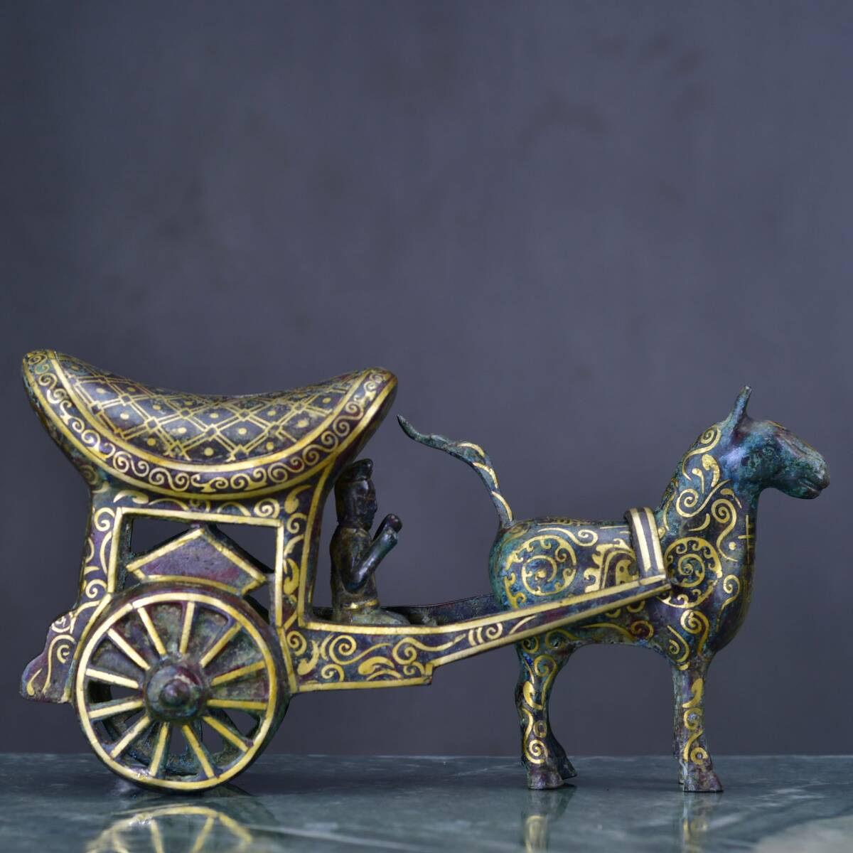 館蔵 戰漢 青銅器 錯金 馬車 古董品 時代物 賞物 貴重 稀少珍品 中国古美術 古美味 蔵出拍卖
