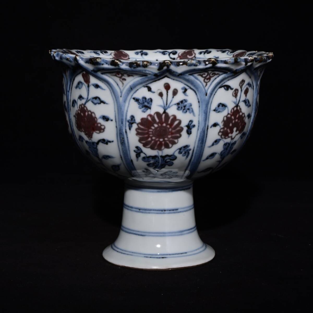 館蔵 明代 青花 釉裡紅 鳳紋 高足碗 古陶瓷品 陶藝 古董品 時代物 賞物 貴重 稀少珍品 中国古美術 古美味 蔵出拍卖