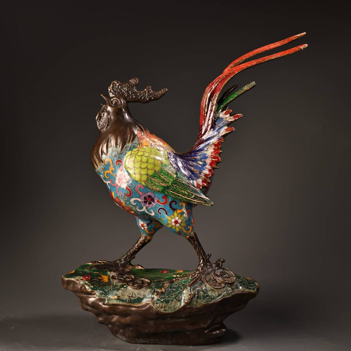 館蔵 古銅彫 鏨刻 琺瑯彩 景泰藍 公鶏 古董品 時代物 賞物 貴重 稀少珍品 中国古美術 古美味 蔵出拍卖