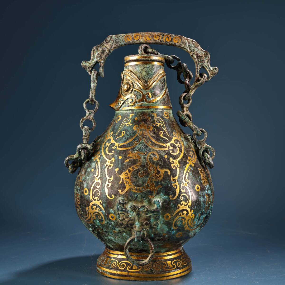 館蔵 青銅器 錯金 銘文 提梁罐 古董品 時代物 賞物 貴重 稀少珍品 中国古美術 古美味 蔵出拍卖