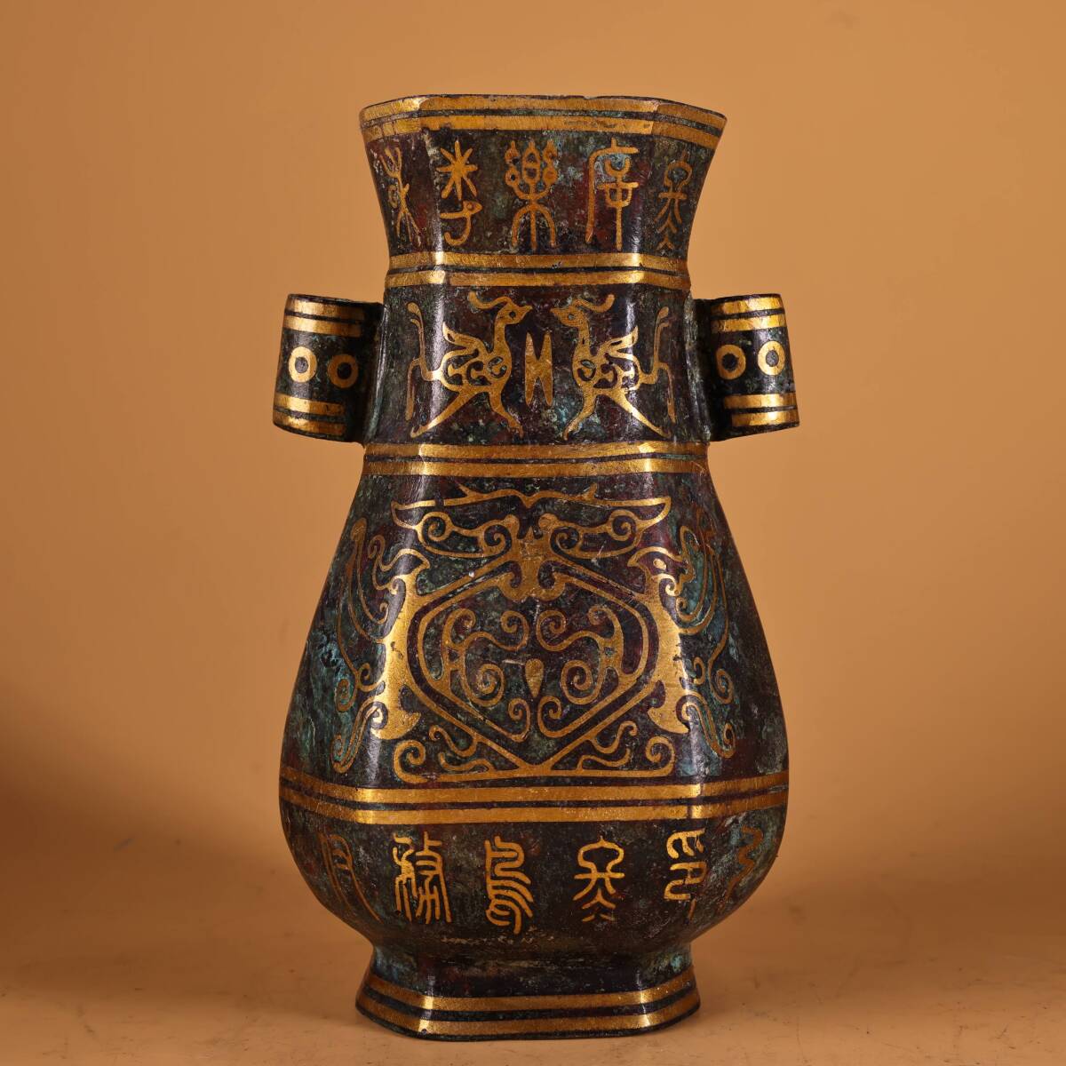 館蔵 青銅器 錯金 銘文 花瓶 古董品 時代物 賞物 貴重 稀少珍品 中国古美術 古美味 蔵出拍卖