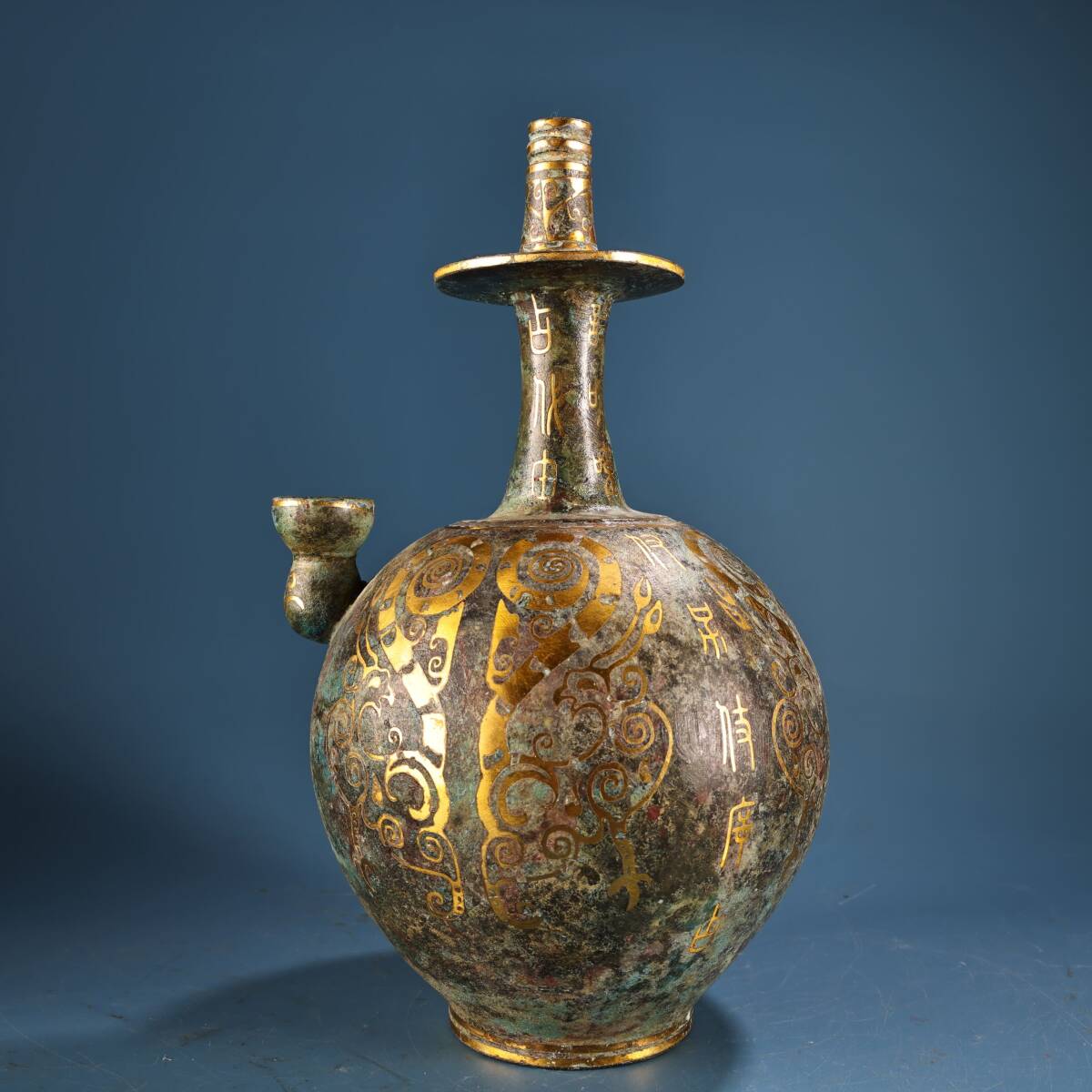 館蔵 青銅器 錯金 銘文 酒壺 古董品 時代物 賞物 貴重 稀少珍品 中国古美術 古美味 蔵出拍卖