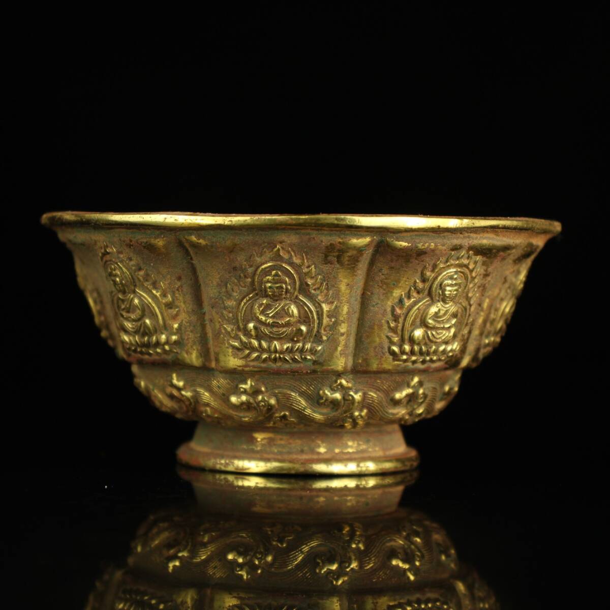 館蔵 古銅彫 塗金 碗 古董品 時代物 賞物 貴重 稀少珍品 中国古美術 古美味 蔵出拍卖