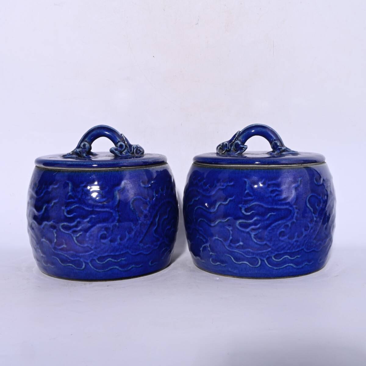 館蔵 元代 藍釉 龍紋 蓋罐 古陶瓷品 陶藝 古董品 時代物 賞物 貴重 稀少珍品 中国古美術 古美味 蔵出拍卖