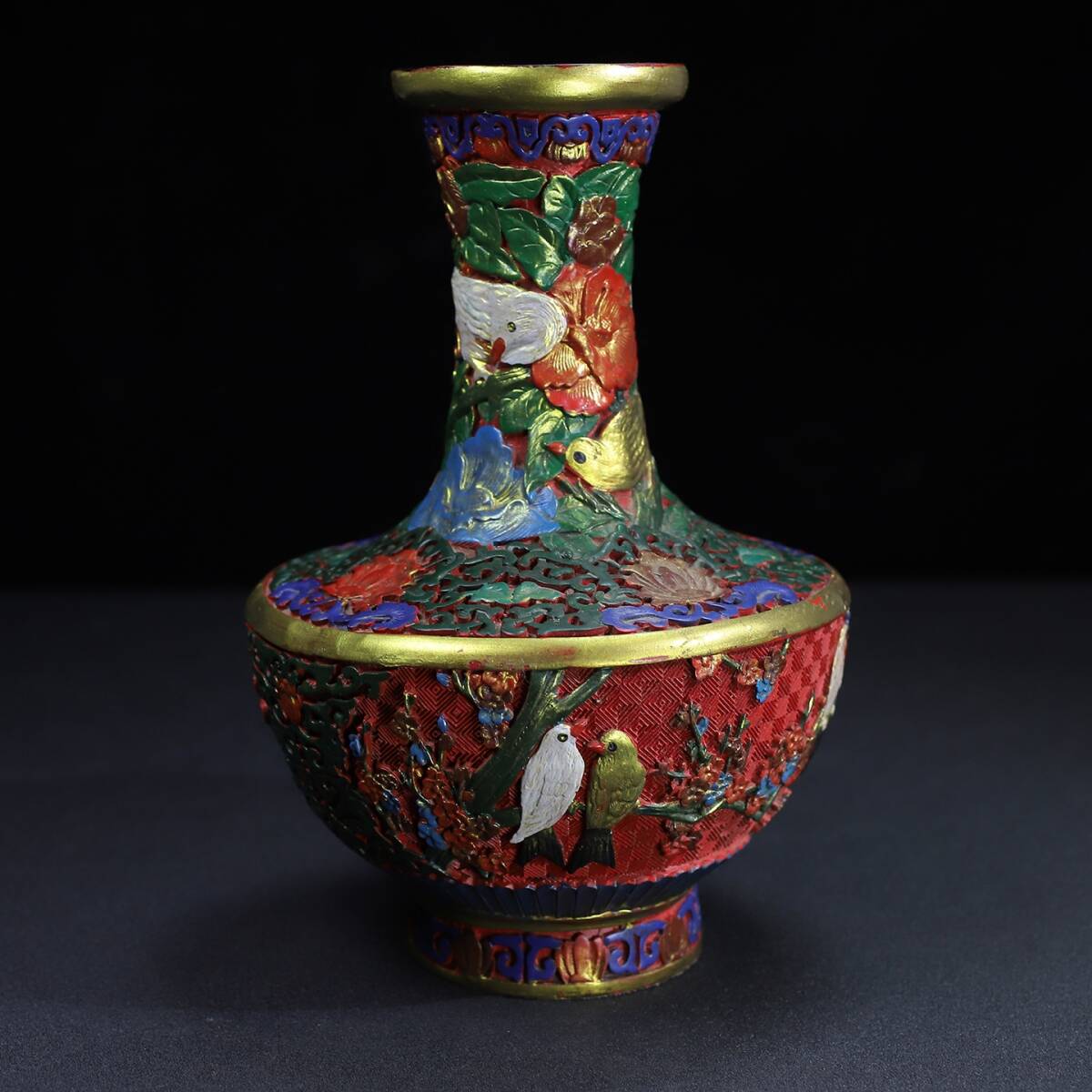 館蔵 彩繪 鳥語花香 花瓶 古董品 時代物 賞物 貴重 稀少珍品 中国古美術 古美味 蔵出拍卖