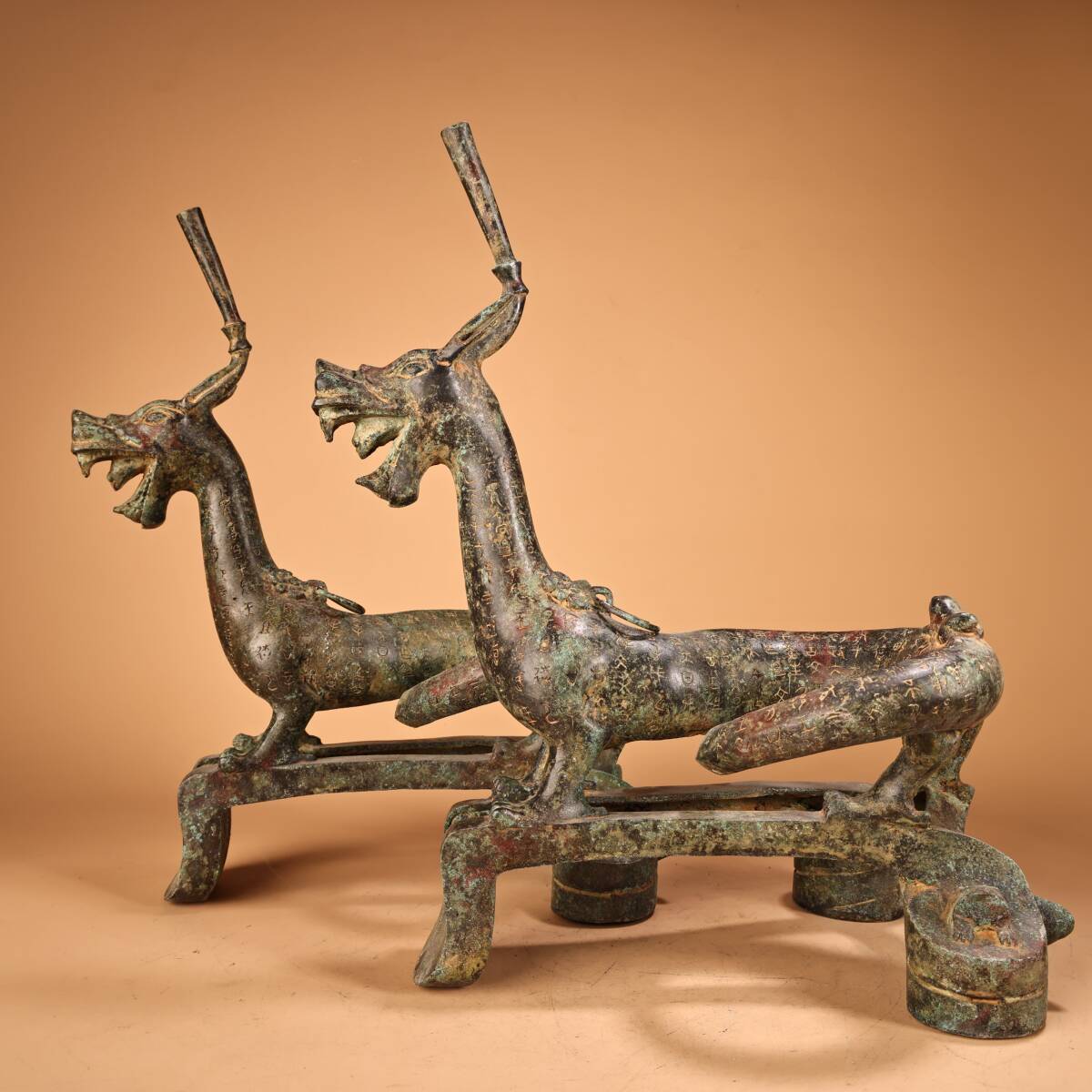 館蔵 青銅器 銘文 神獣 一対 古董品 時代物 賞物 貴重 稀少珍品 中国古美術 古美味 蔵出拍卖