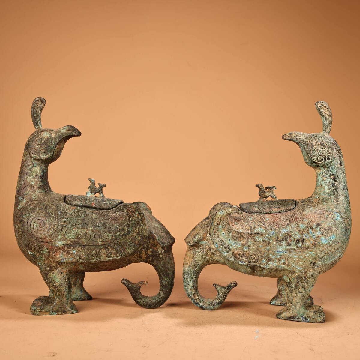 館蔵 青銅器 鳥炉 一対 古董品 時代物 賞物 貴重 稀少珍品 中国古美術 古美味 蔵出拍卖