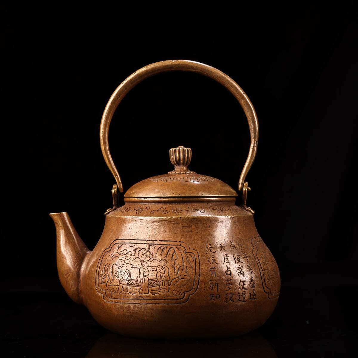 館蔵 古銅彫 茶壺 古董品 時代物 賞物 貴重 稀少珍品 中国古美術 古美味 蔵出拍卖