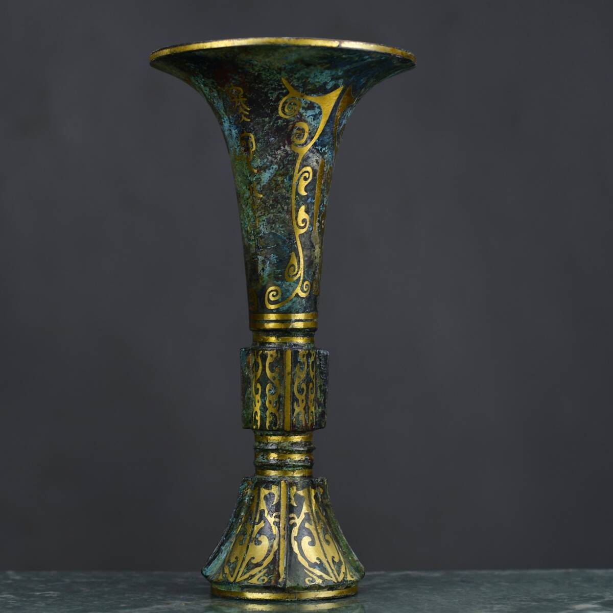 館蔵 西周 青銅器 錯金 花觚 古董品 時代物 賞物 貴重 稀少珍品 中国古美術 古美味 蔵出拍卖