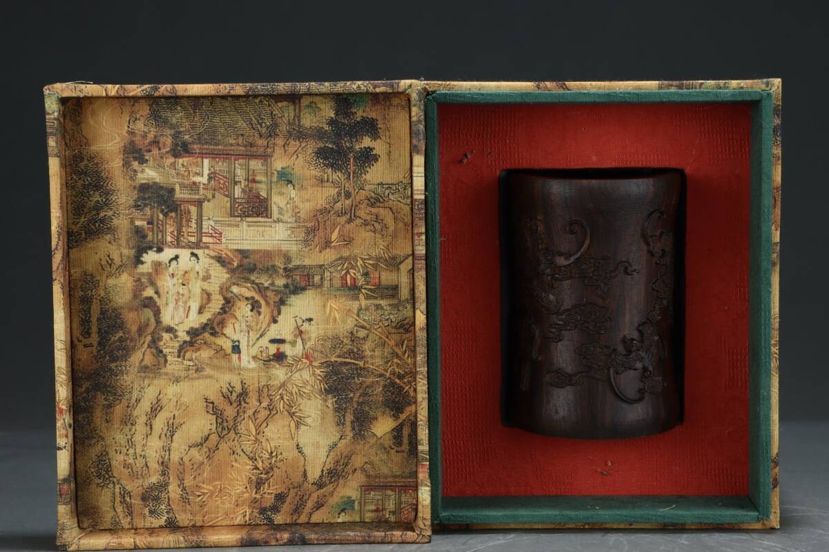 館蔵 沈香木彫 五福臨門 筆筒 古董品 時代物 賞物 貴重 稀少珍品 中国古美術 古美味 蔵出拍卖