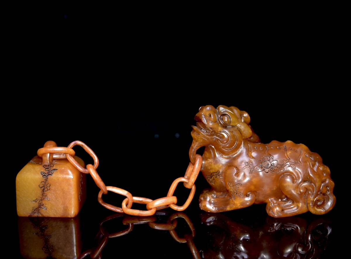 館蔵 寿山石彫 田黄石 連章 文房具 古董品 時代物 賞物 貴重 稀少珍品 中国古美術 古美味 蔵出拍卖