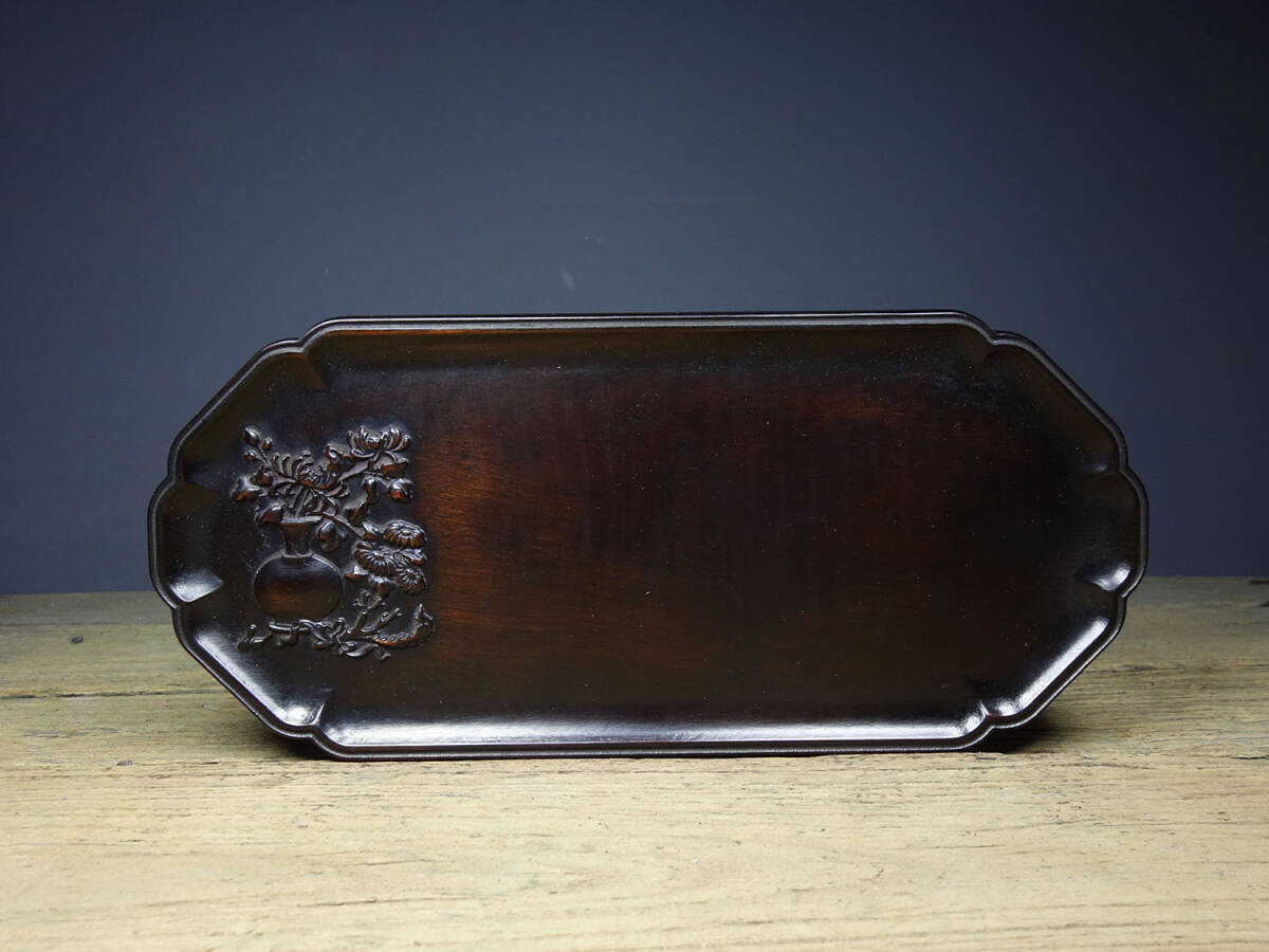館蔵 花梨木彫 秋韻 茶盤 擺件 古董品 時代物 賞物 貴重 稀少珍品 中国古美術 古美味 蔵出拍卖