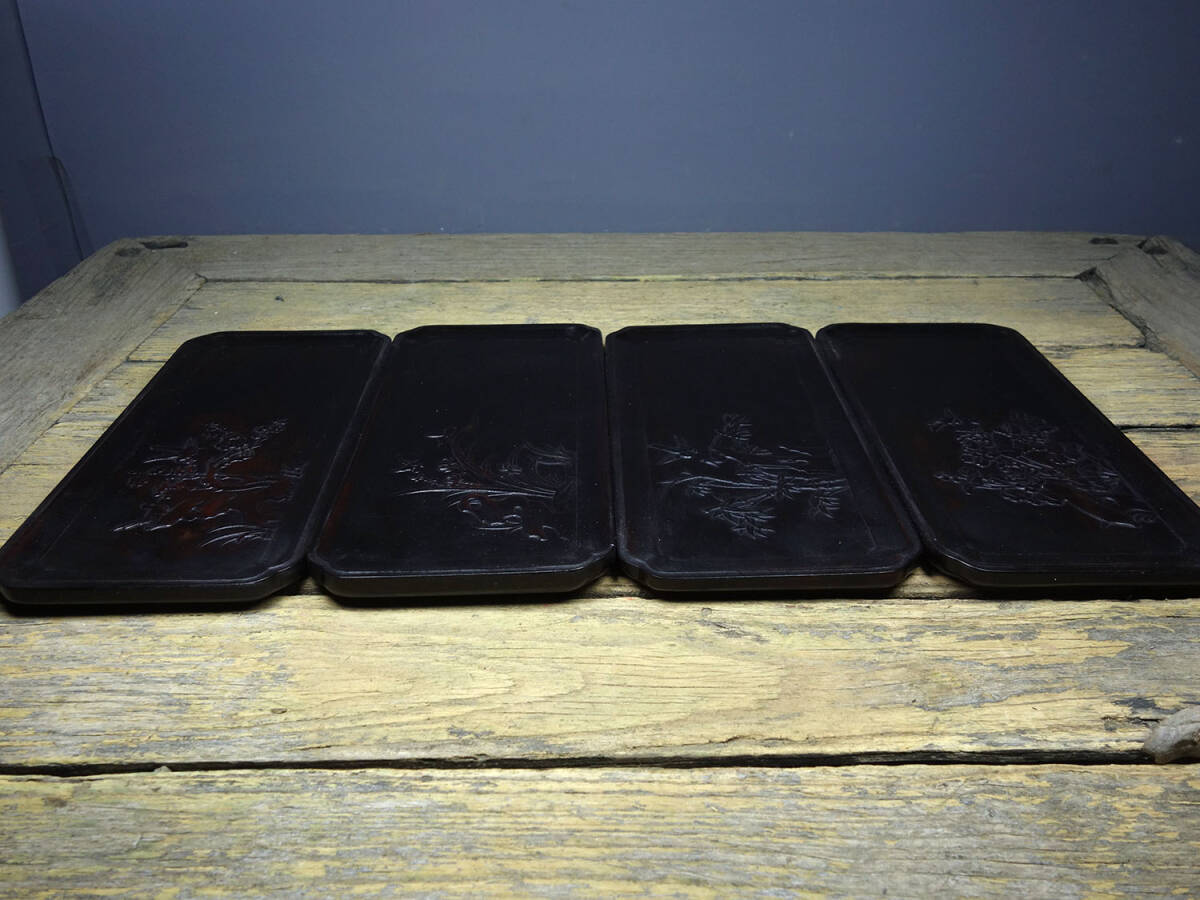 館蔵 花梨木彫 梅蘭竹菊 茶盤 擺件 古董品 時代物 賞物 貴重 稀少珍品 中国古美術 古美味 蔵出拍卖