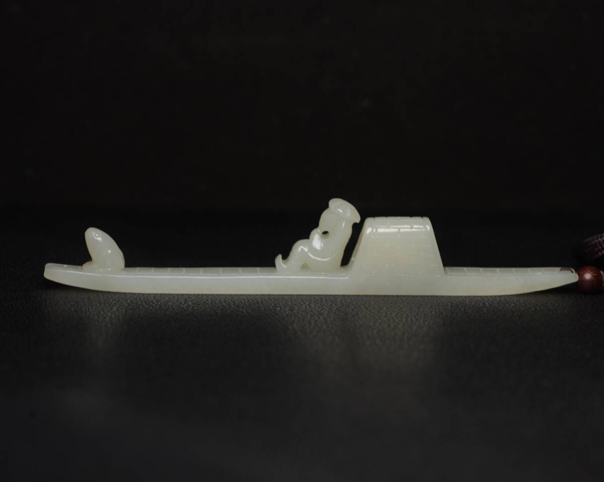 館蔵 和田玉彫 一帆風順 吊墜 古董品 時代物 賞物 貴重 稀少珍品 中国古美術 古美味 蔵出拍卖