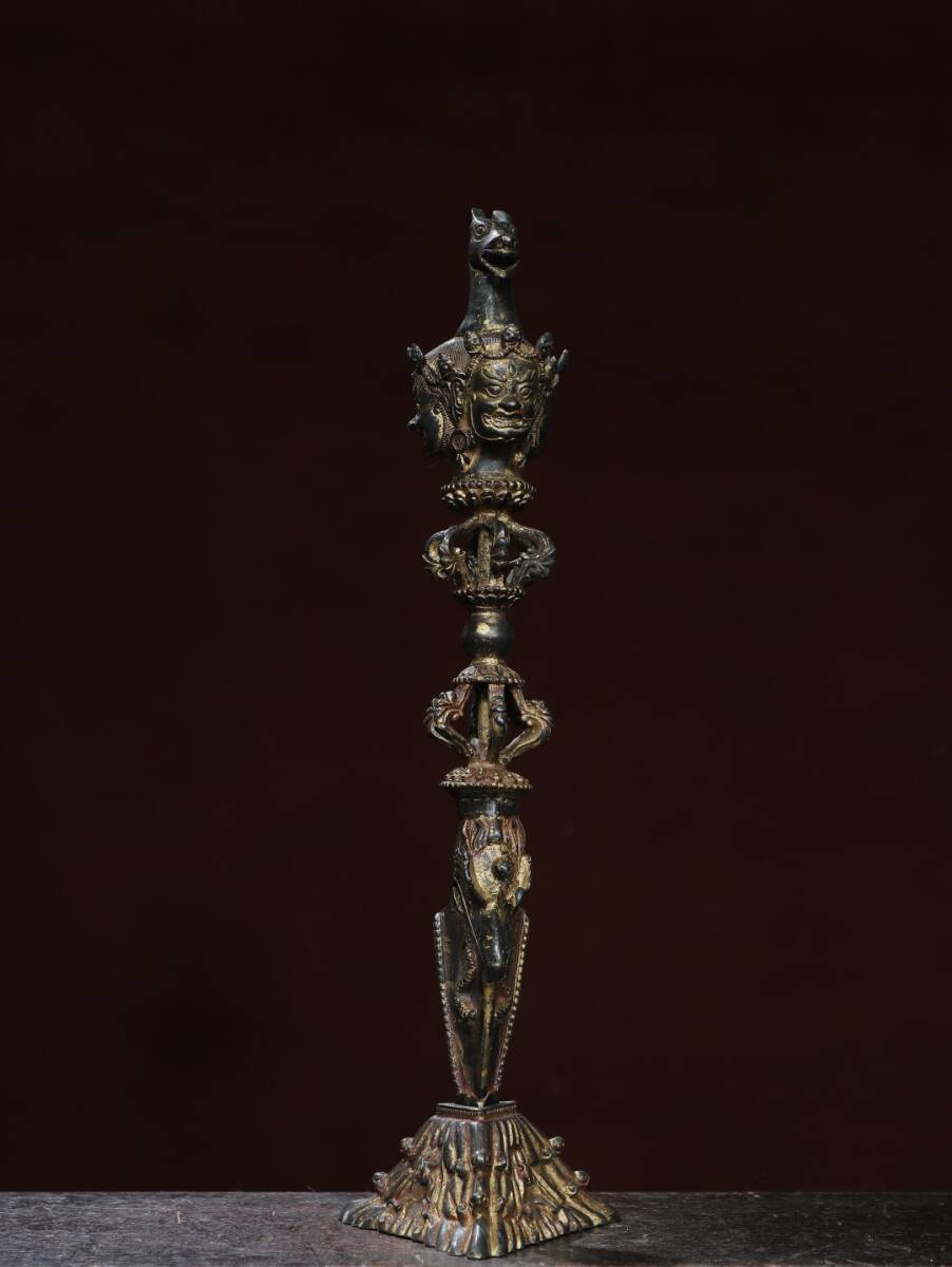 館蔵 古銅彫 拓金 馬頭 降魔杵 法器 時代物 古置品 賞物 貴重 稀少珍品 中国古美術 古美味 蔵出拍卖