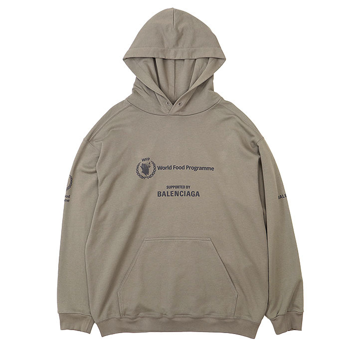 【新品同様】BALENCIAGA バレンシアガ WFP World Food Programme パーカー 2022年製 ロゴ フロッキープリント タグ付属 メンズ S カーキ拍卖