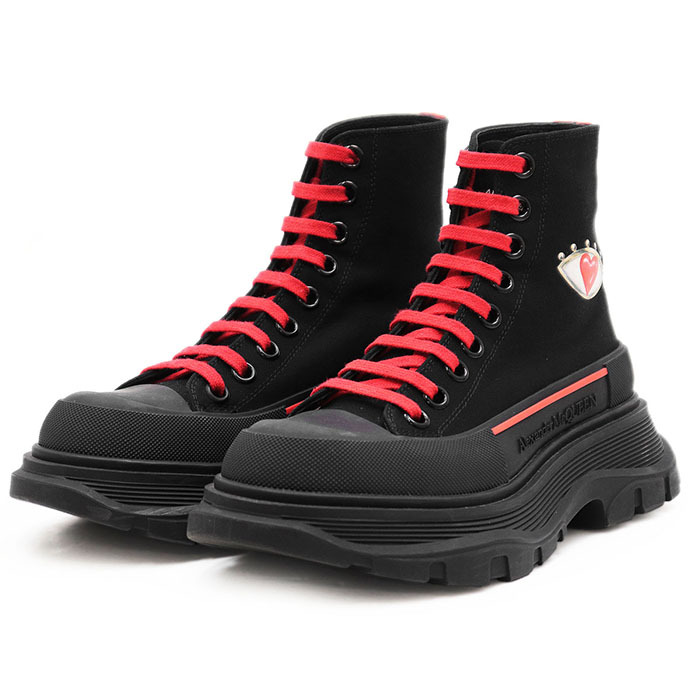 【美品】Alexander McQueen アレキサンダー マックイーン スニーカー トレッドスリック バレンタイン ロゴ ハート レディース 35 黒 赤拍卖